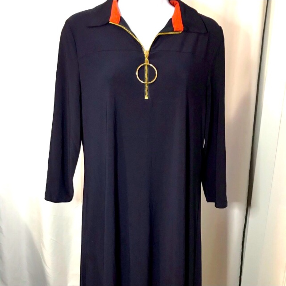 NWT MSK Woman Navy and Orange Retro Modern Dress 1X & 2X